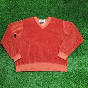 Vintage 80s Velour Sweater Womens Large 21x21 Boxy Burnt-Orange
